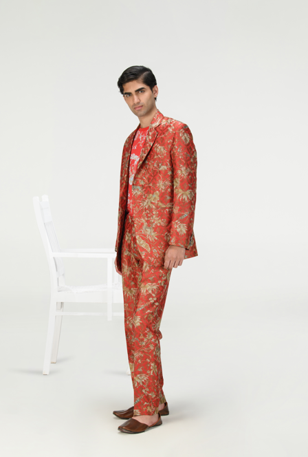 Classic Trousers Silk Brocade Red