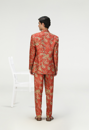 Classic Trousers Silk Brocade Red