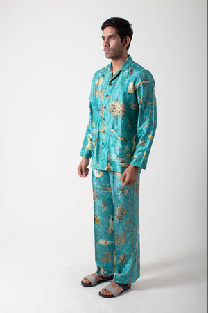 Libaas Shirt Silk Damask Turquoise