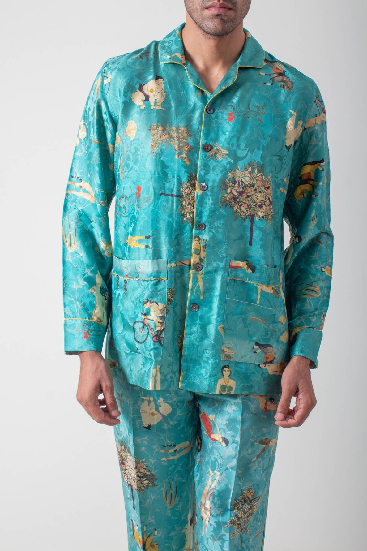 Libaas Shirt Silk Damask Turquoise