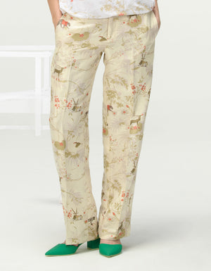 Straight Fit Trousers Silk Damask Ivory