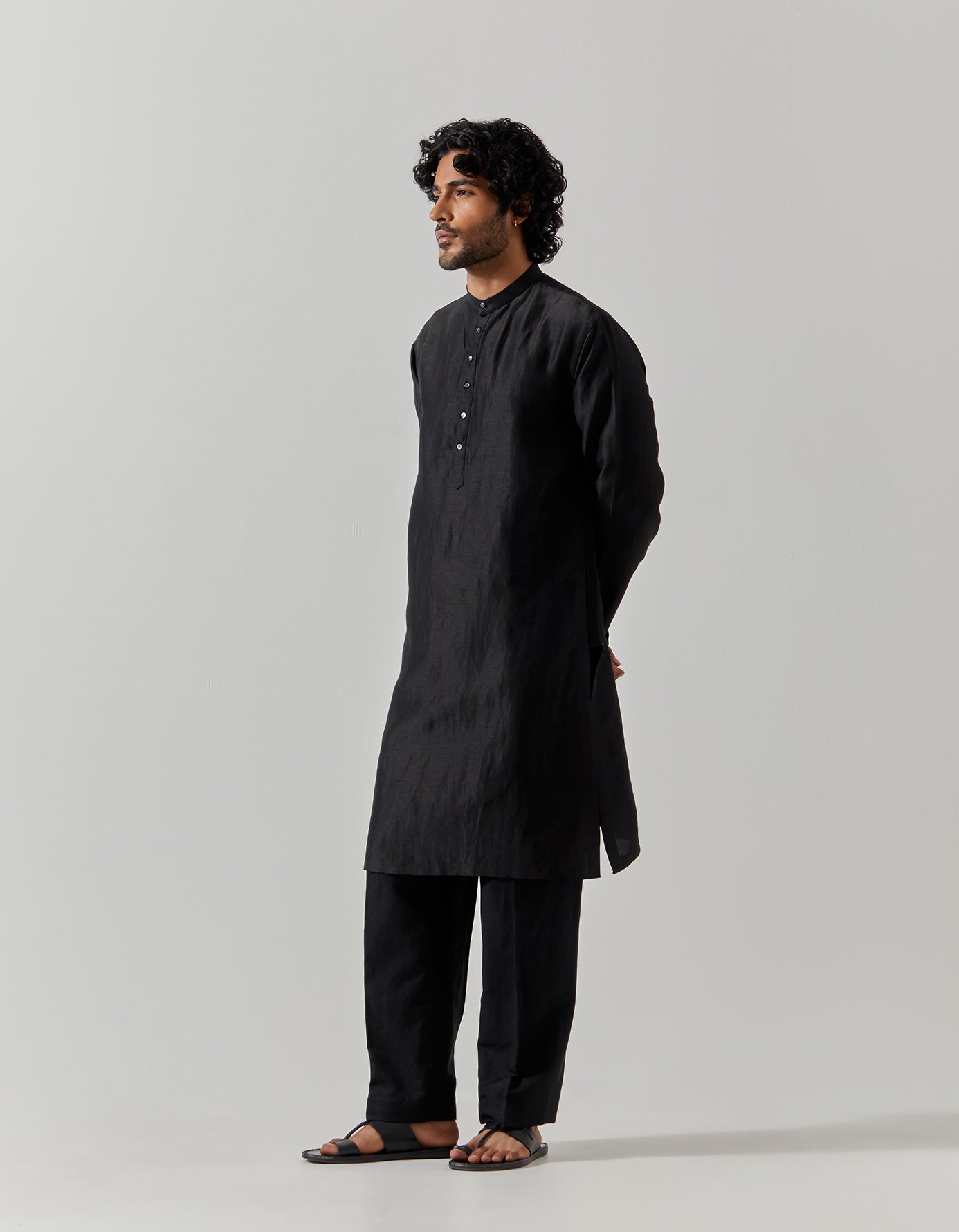 Bade Miyan Kurta Satin Linen Black