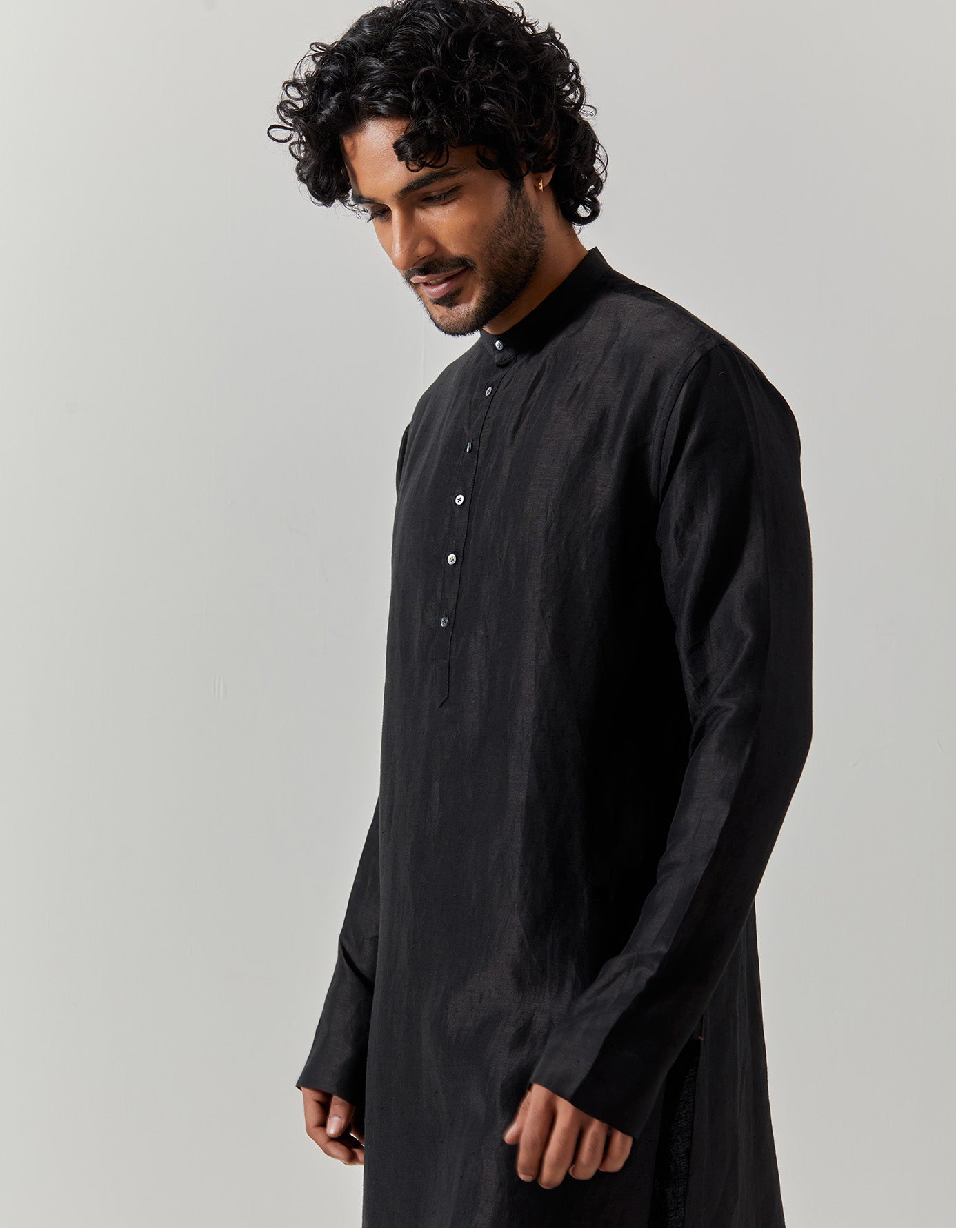 Bade Miyan Kurta Satin Linen Black