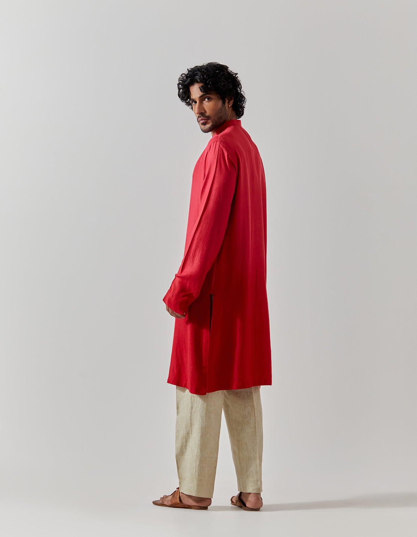 Raindrop Bade Miyan Kurta Muga Satin Red