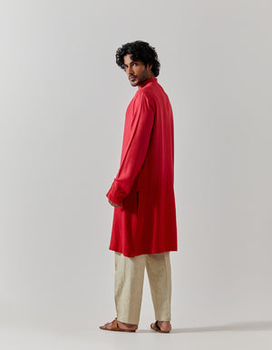 Raindrop Bade Miyan Kurta Muga Satin Red