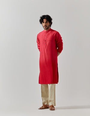 Raindrop Bade Miyan Kurta Muga Satin Red