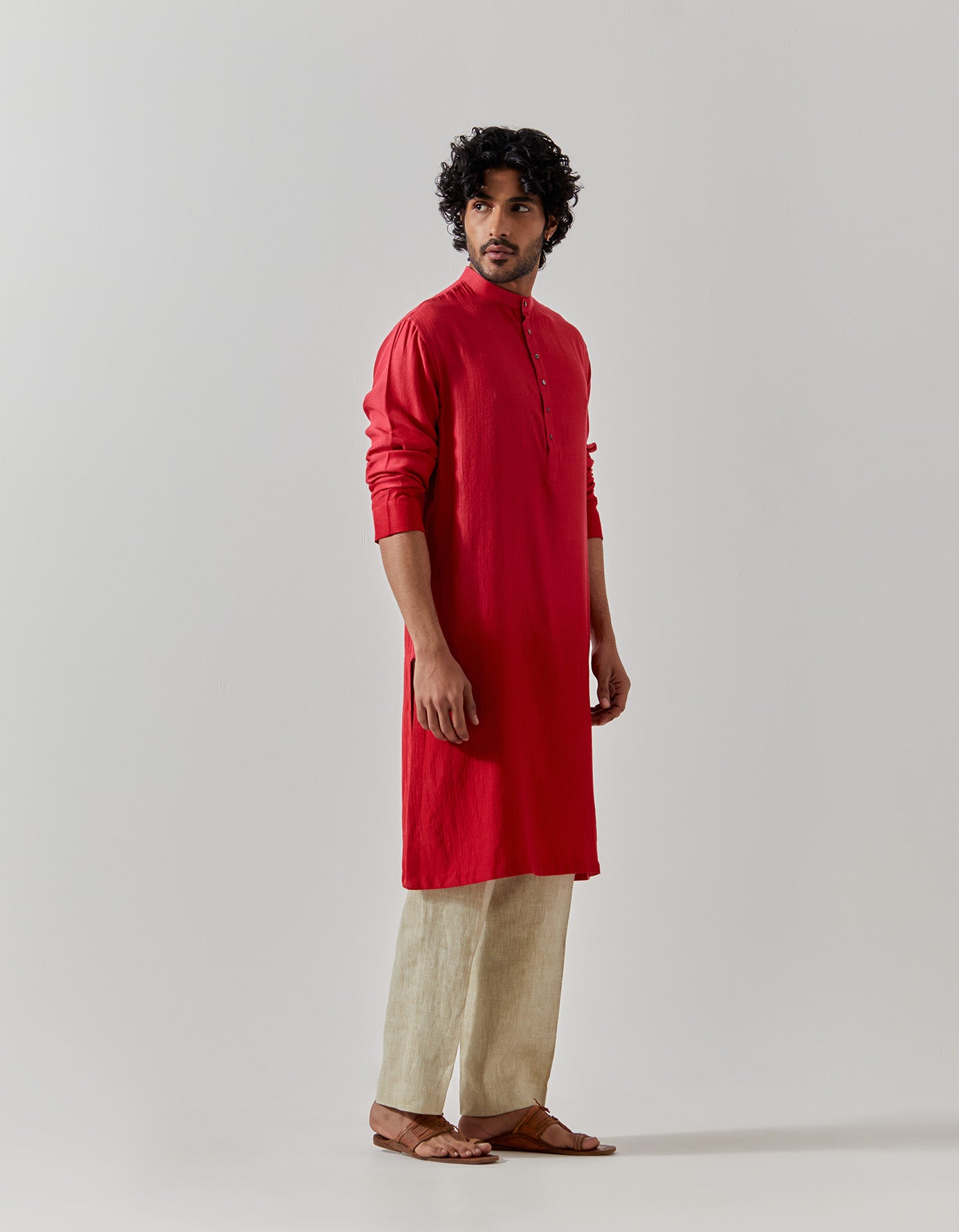 Raindrop Bade Miyan Kurta Muga Satin Red