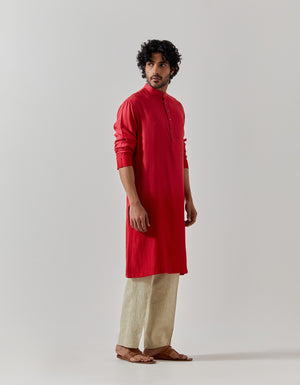 Raindrop Bade Miyan Kurta Muga Satin Red