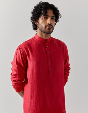 Raindrop Bade Miyan Kurta Muga Satin Red