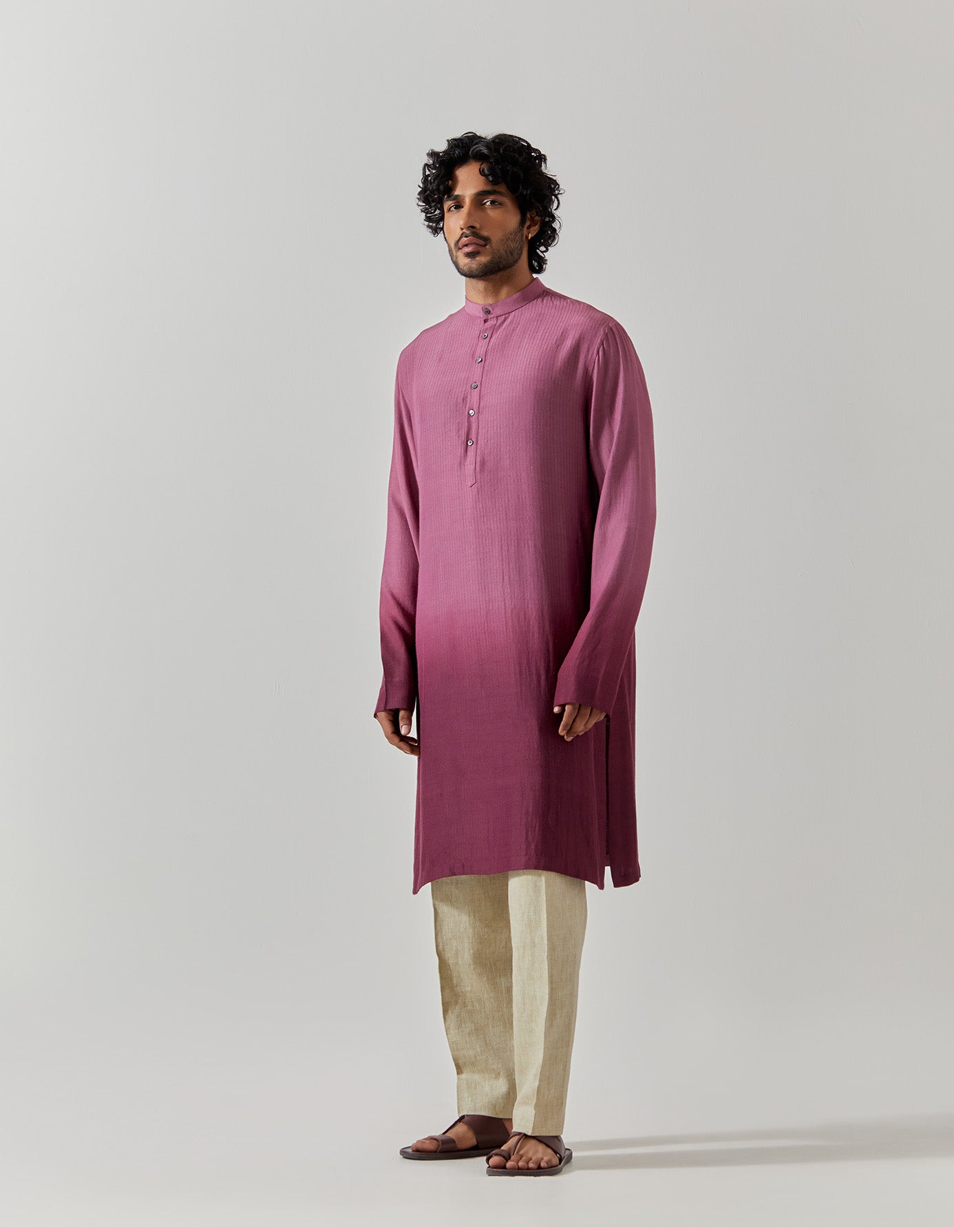 Raindrop Bade Miyan Kurta Muga Satin Purple