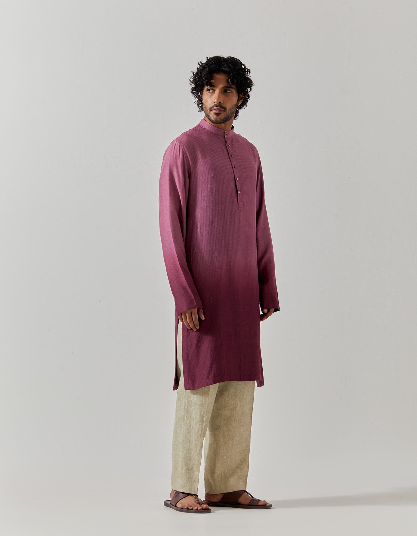 Raindrop Bade Miyan Kurta Muga Satin Purple