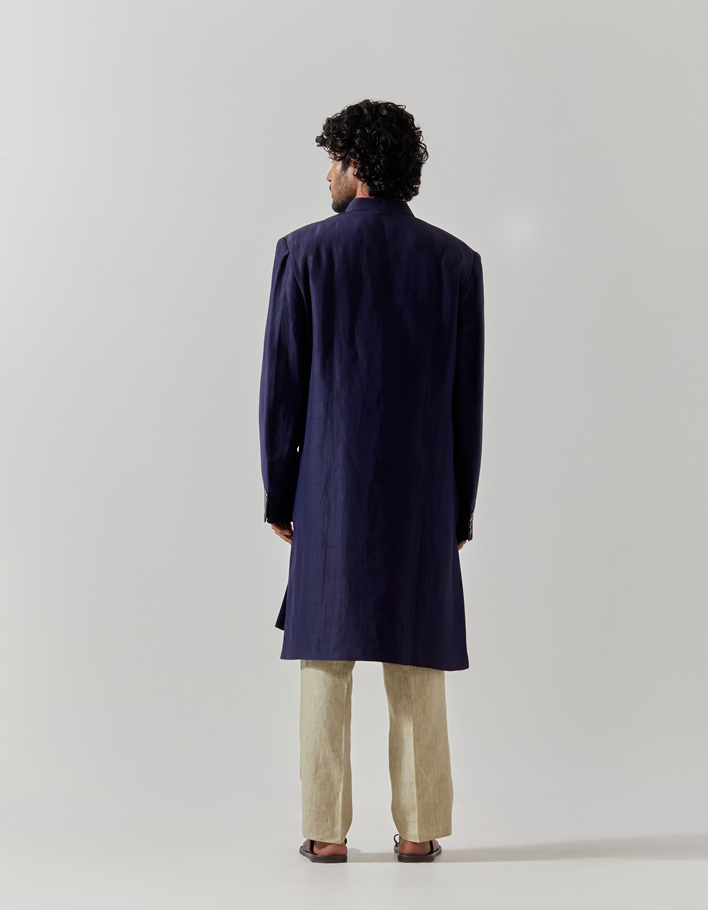 Matrix Jacket Satin Linen Navy Blue