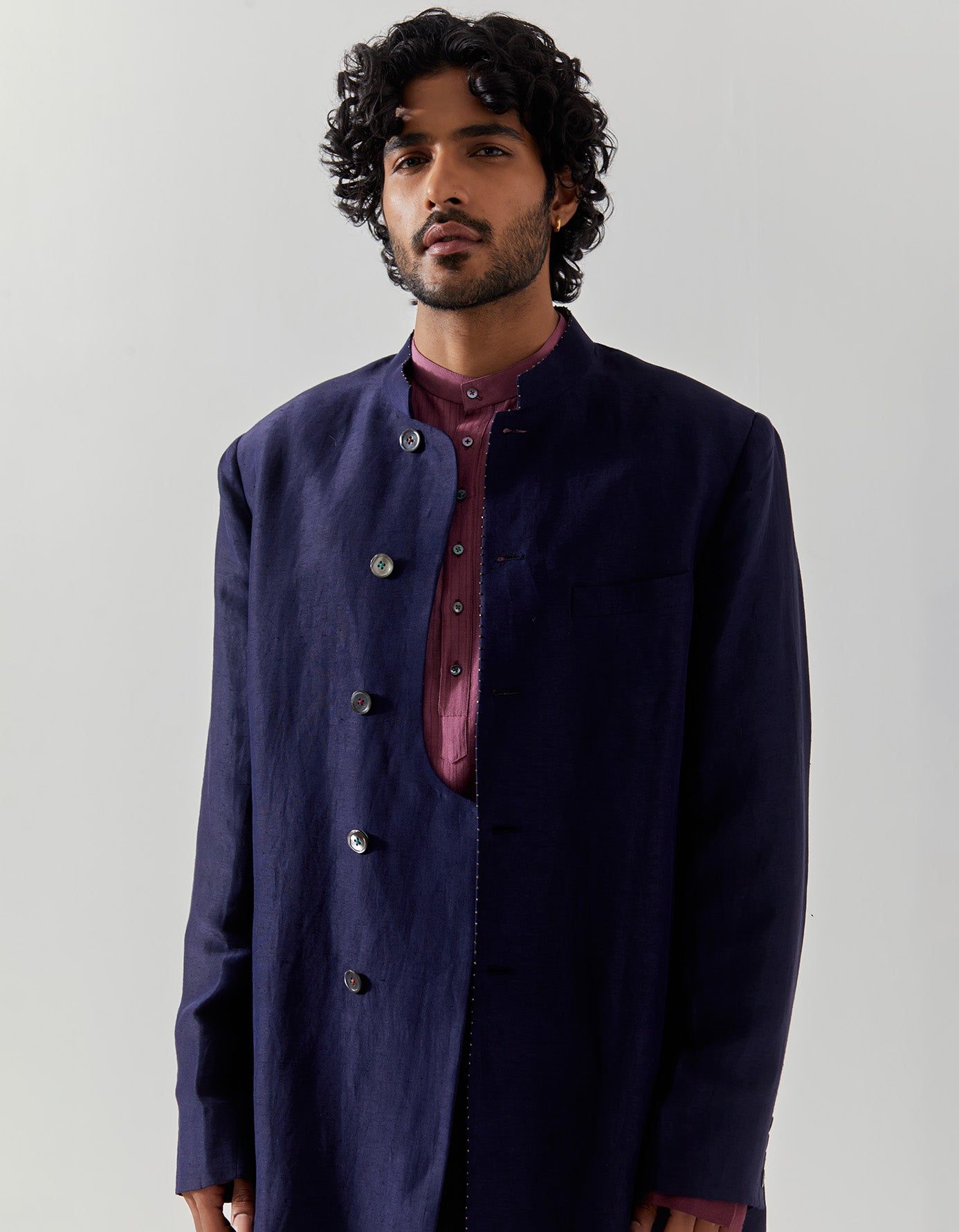 Matrix Jacket Satin Linen Navy Blue