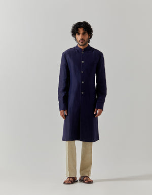 Matrix Jacket Satin Linen Navy Blue