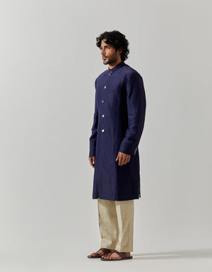 Matrix Jacket Satin Linen Navy Blue