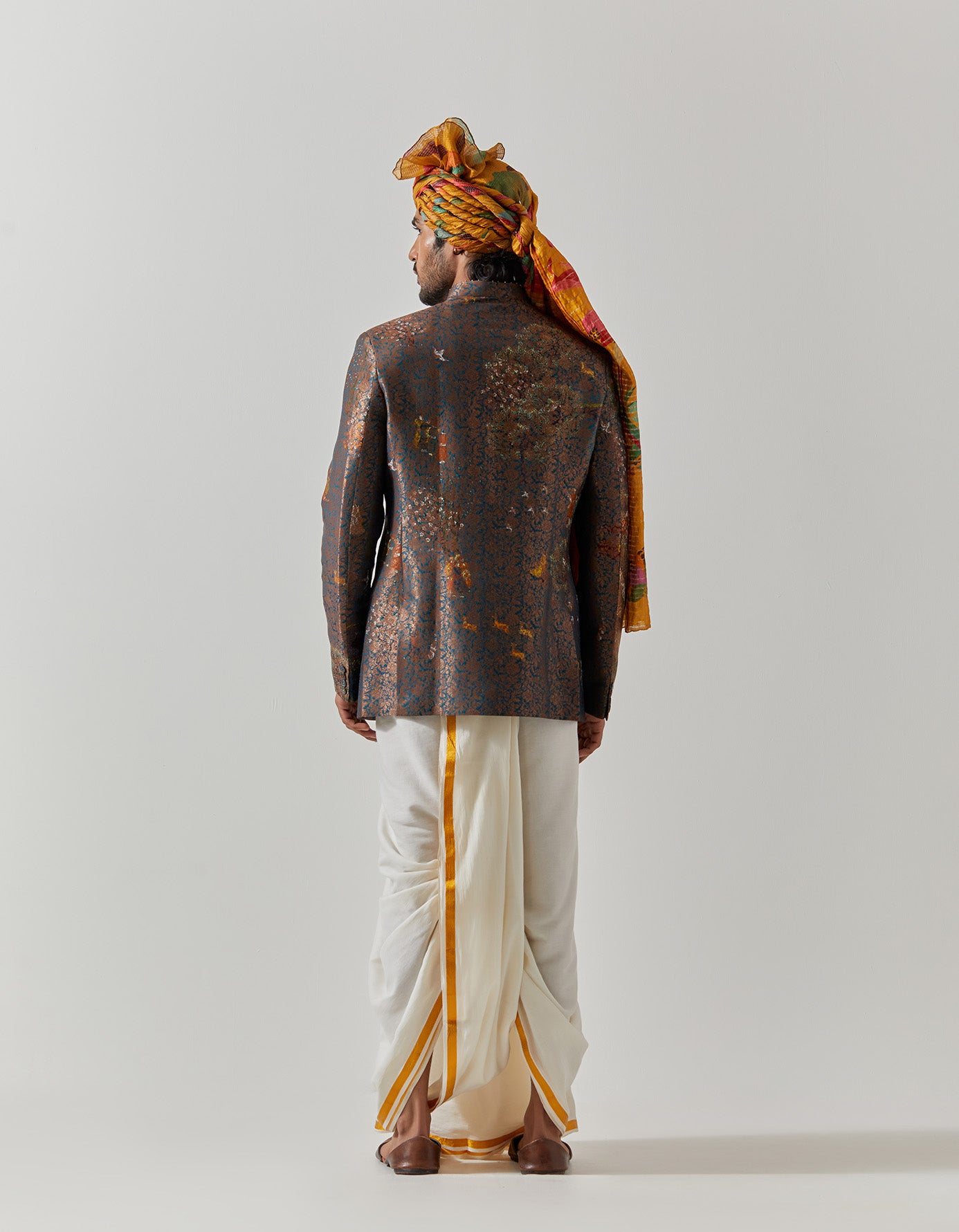 Bandhgala Silk Brocade Teal Golfer