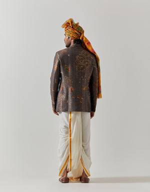 Bandhgala Silk Brocade Teal Golfer