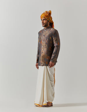 Bandhgala Silk Brocade Teal Golfer