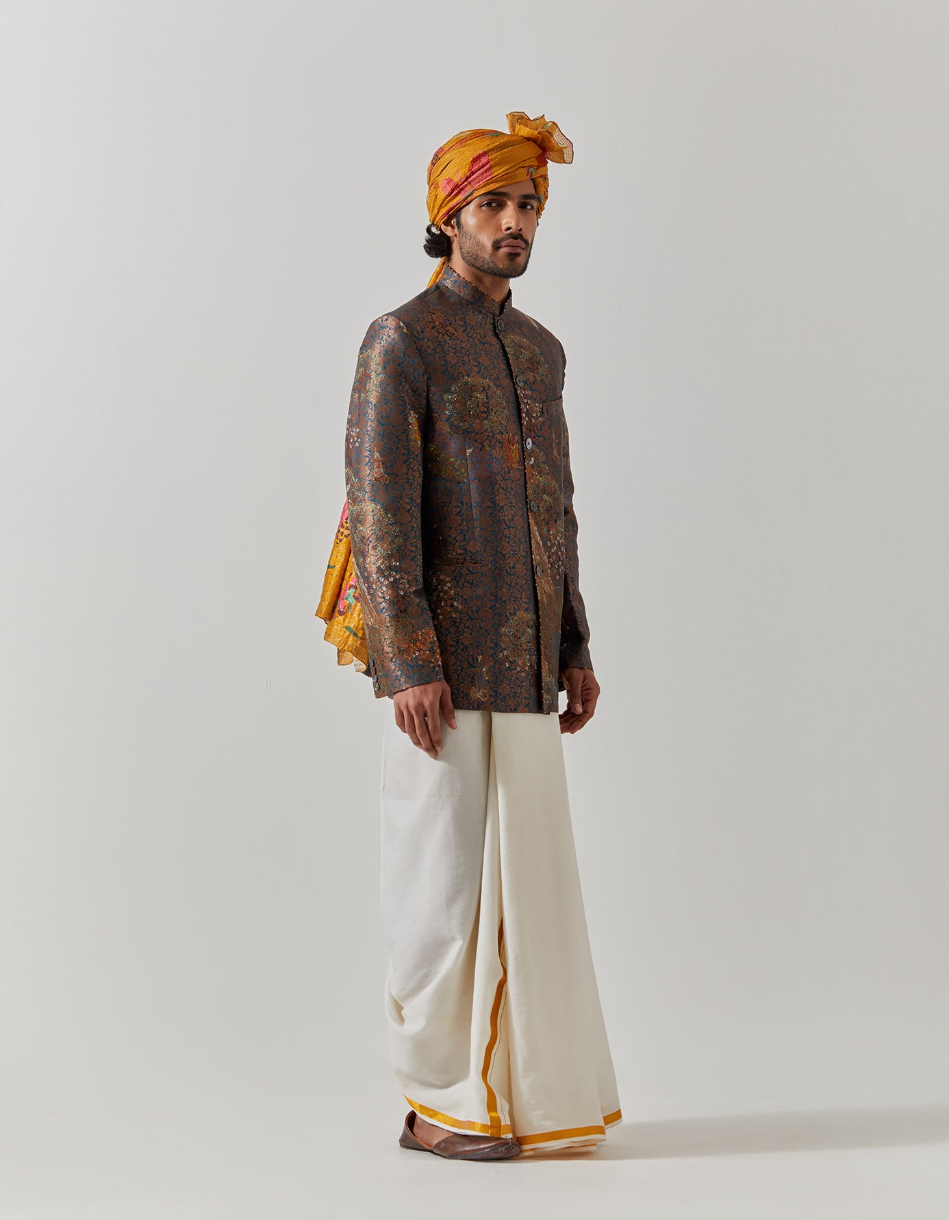 Bandhgala Silk Brocade Teal Golfer