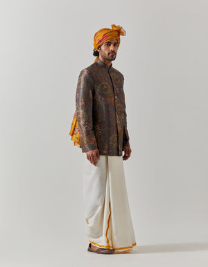 Bandhgala Silk Brocade Teal Golfer