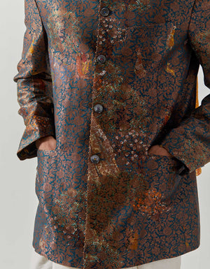 Bandhgala Silk Brocade Teal Golfer