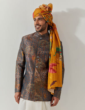 Bandhgala Silk Brocade Teal Golfer