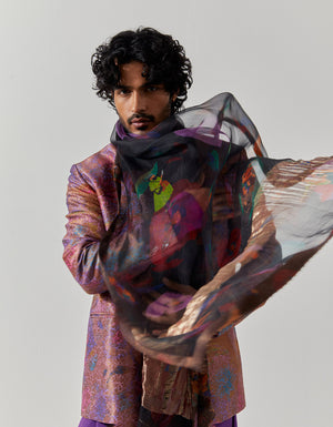 Dupatta Chanderi Silk Midnight Vinayard