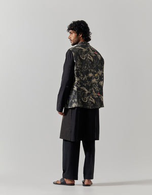 Shaan Gilet Heavy Linen Black Rainforest
