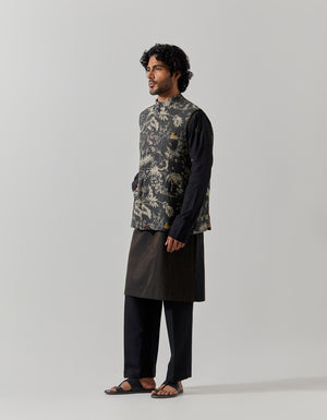 Shaan Gilet Heavy Linen Black Rainforest