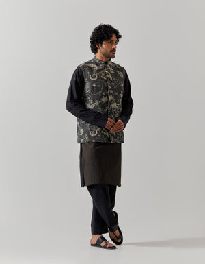 Shaan Gilet Heavy Linen Black Rainforest