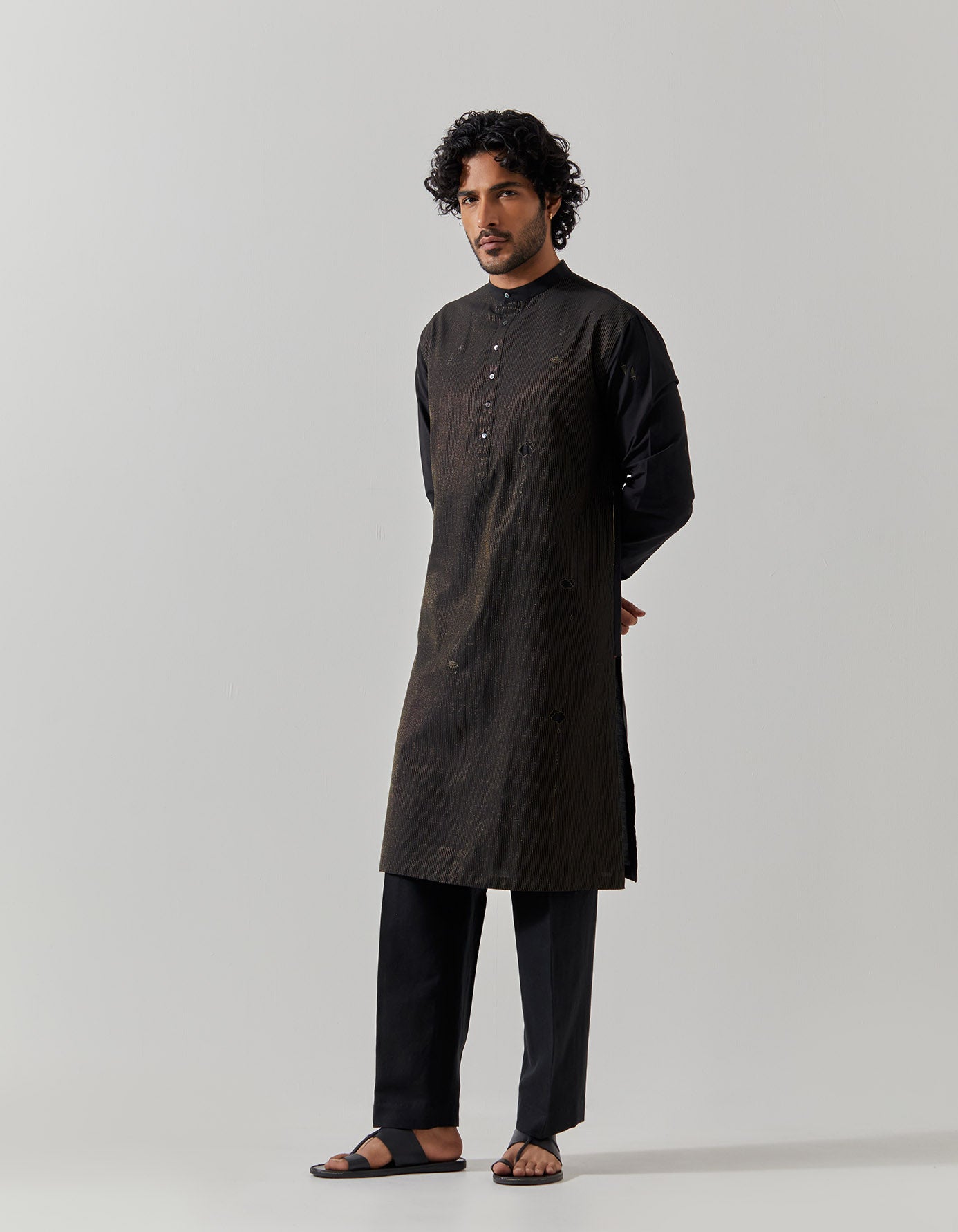 Roshan Bade Miyan Kurta Cotton Silk Black