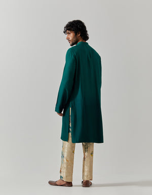 Roshan Bade Miyan Kurta Muga Satin Green