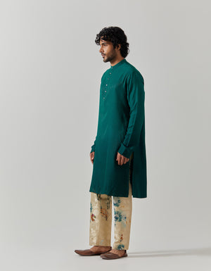 Roshan Bade Miyan Kurta Muga Satin Green