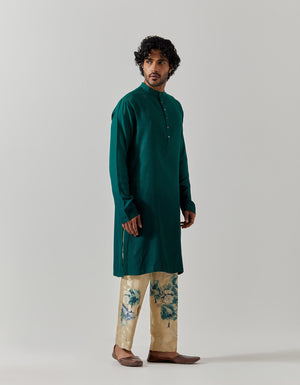 Roshan Bade Miyan Kurta Muga Satin Green
