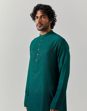 Roshan Bade Miyan Kurta Muga Satin Green