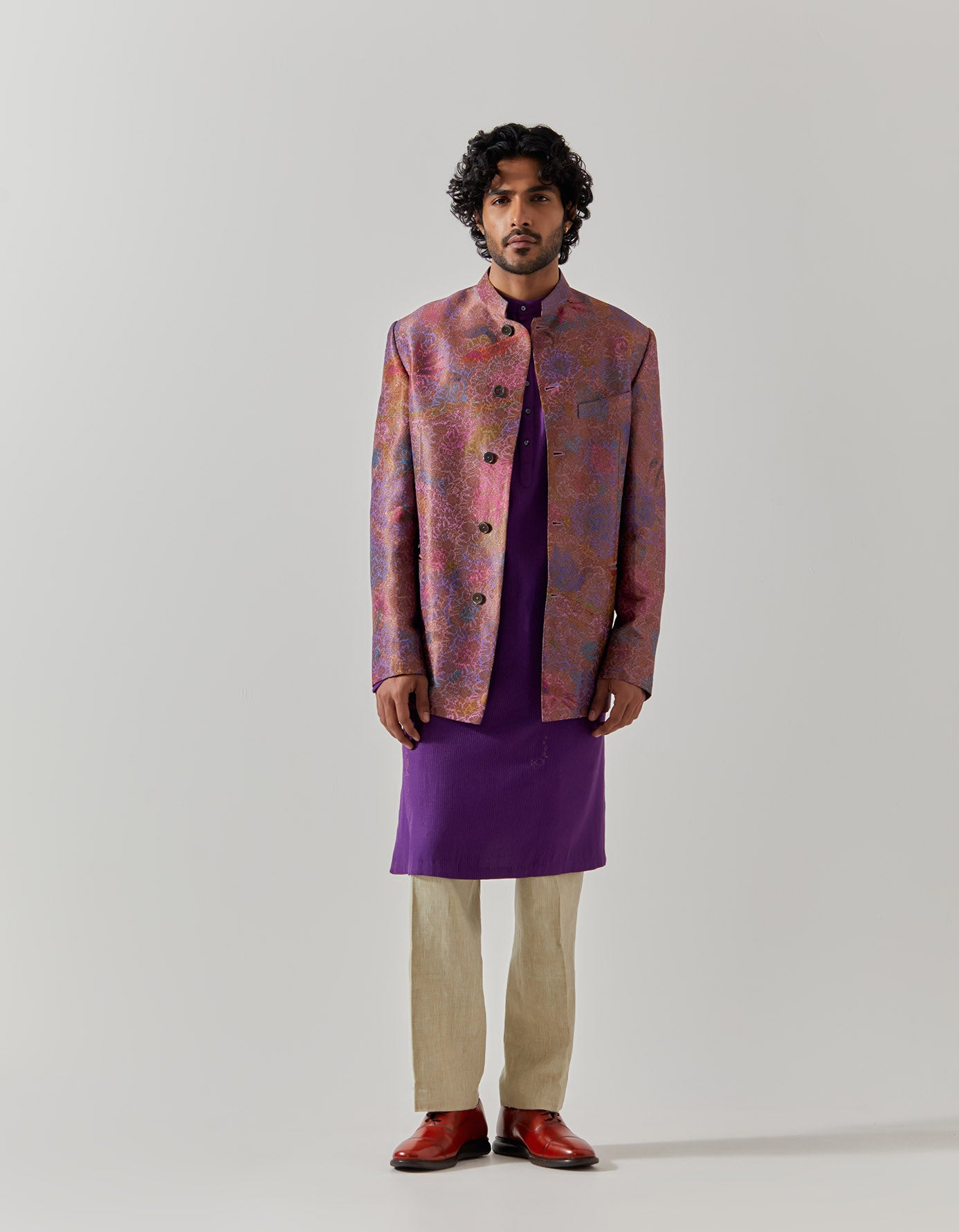Bandhgala Silk Brocade Amethyst Fresco