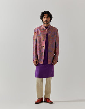 Bandhgala Silk Brocade Amethyst Fresco