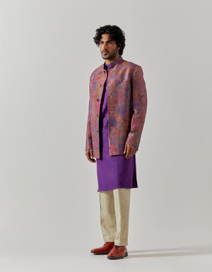 Bandhgala Silk Brocade Amethyst Fresco