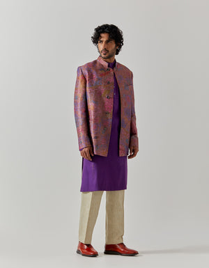 Bandhgala Silk Brocade Amethyst Fresco