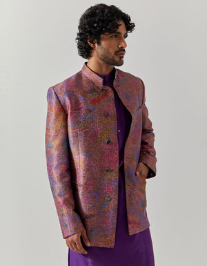 Bandhgala Silk Brocade Amethyst Fresco
