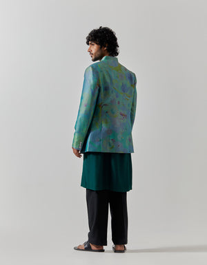 Bandhgala Silk Brocade Aqua Fresco