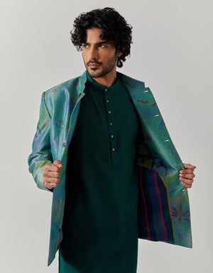 Bandhgala Silk Brocade Aqua Fresco