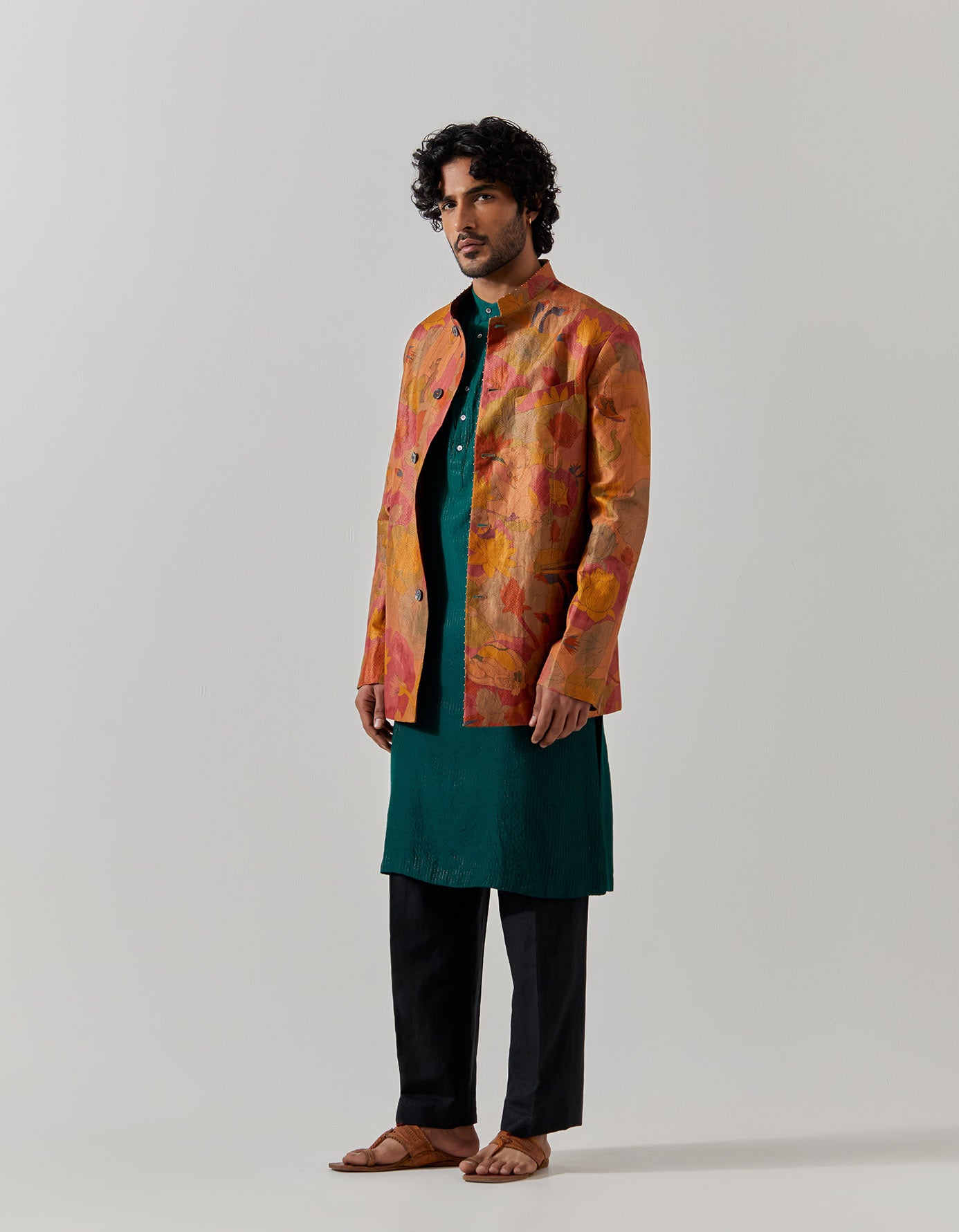 Bandhgala Silk Brocade Gold Vineyard