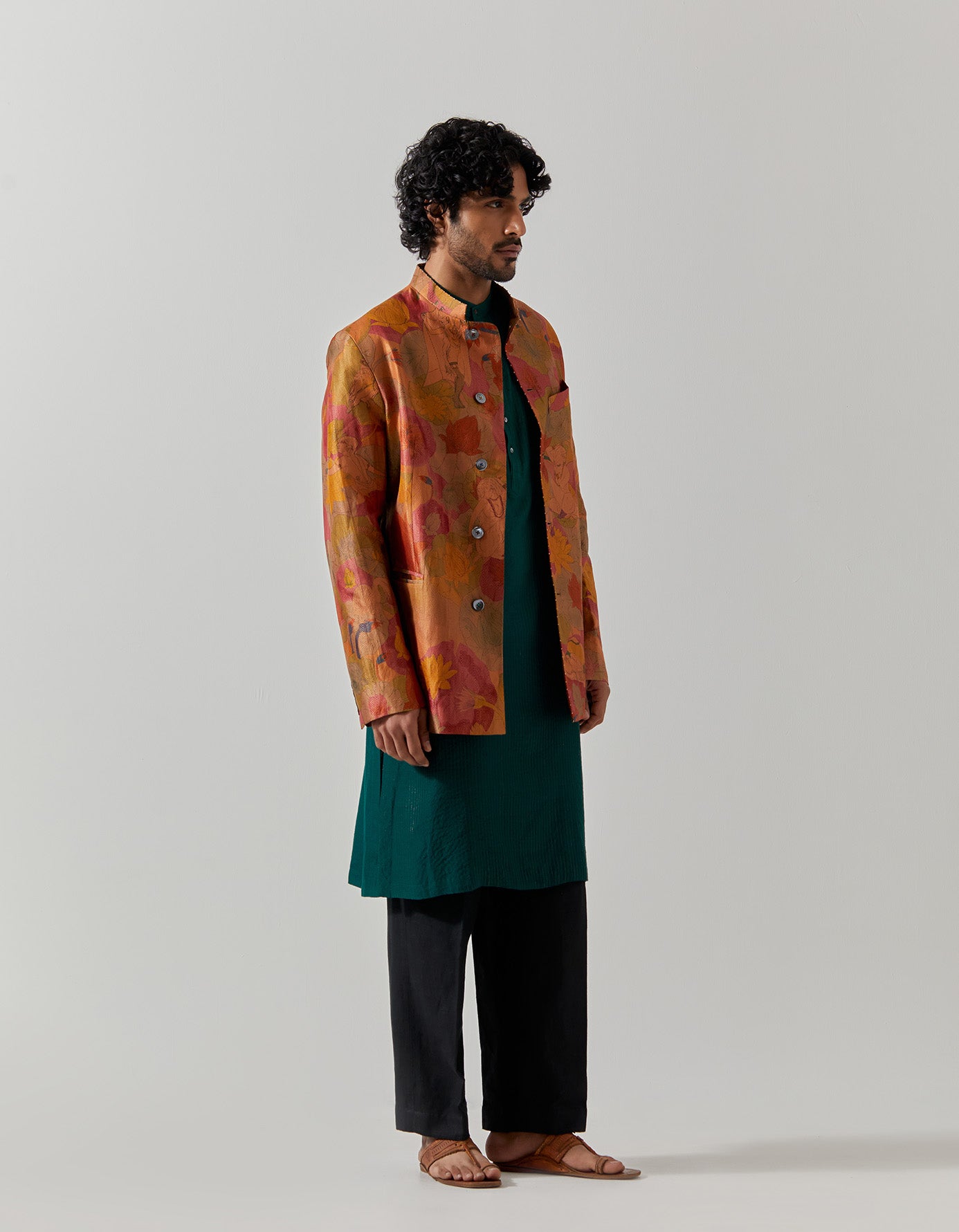Bandhgala Silk Brocade Gold Vineyard