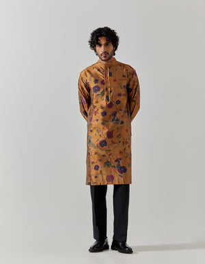 Raw Edge Bade Miyan Kurta Silk Dupion Gold Vineyard