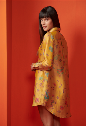 Oversized Shirt Silk Brocade Mustard