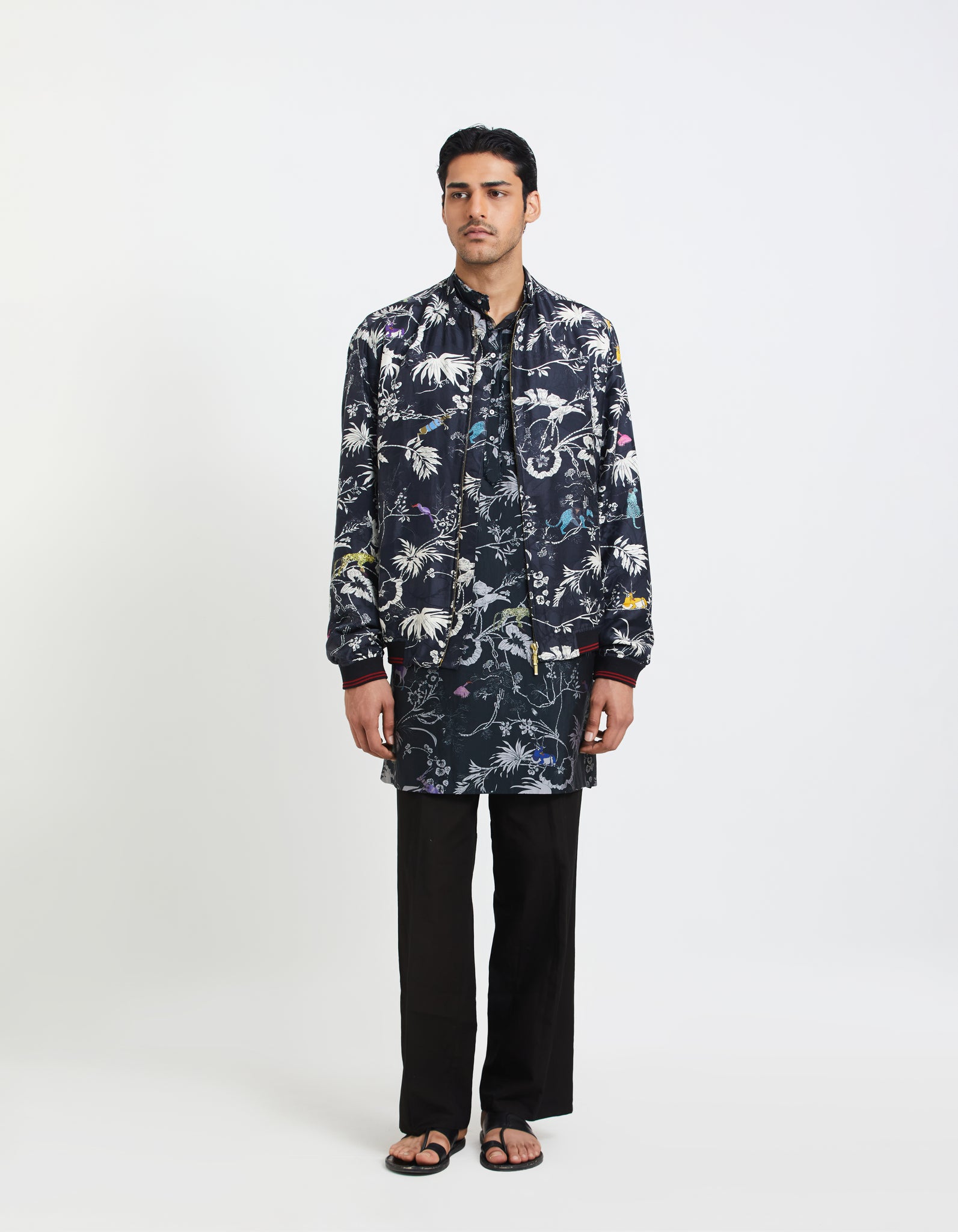 SD Rainforest Janbaaz Bomber Jacket Black Silk Damask