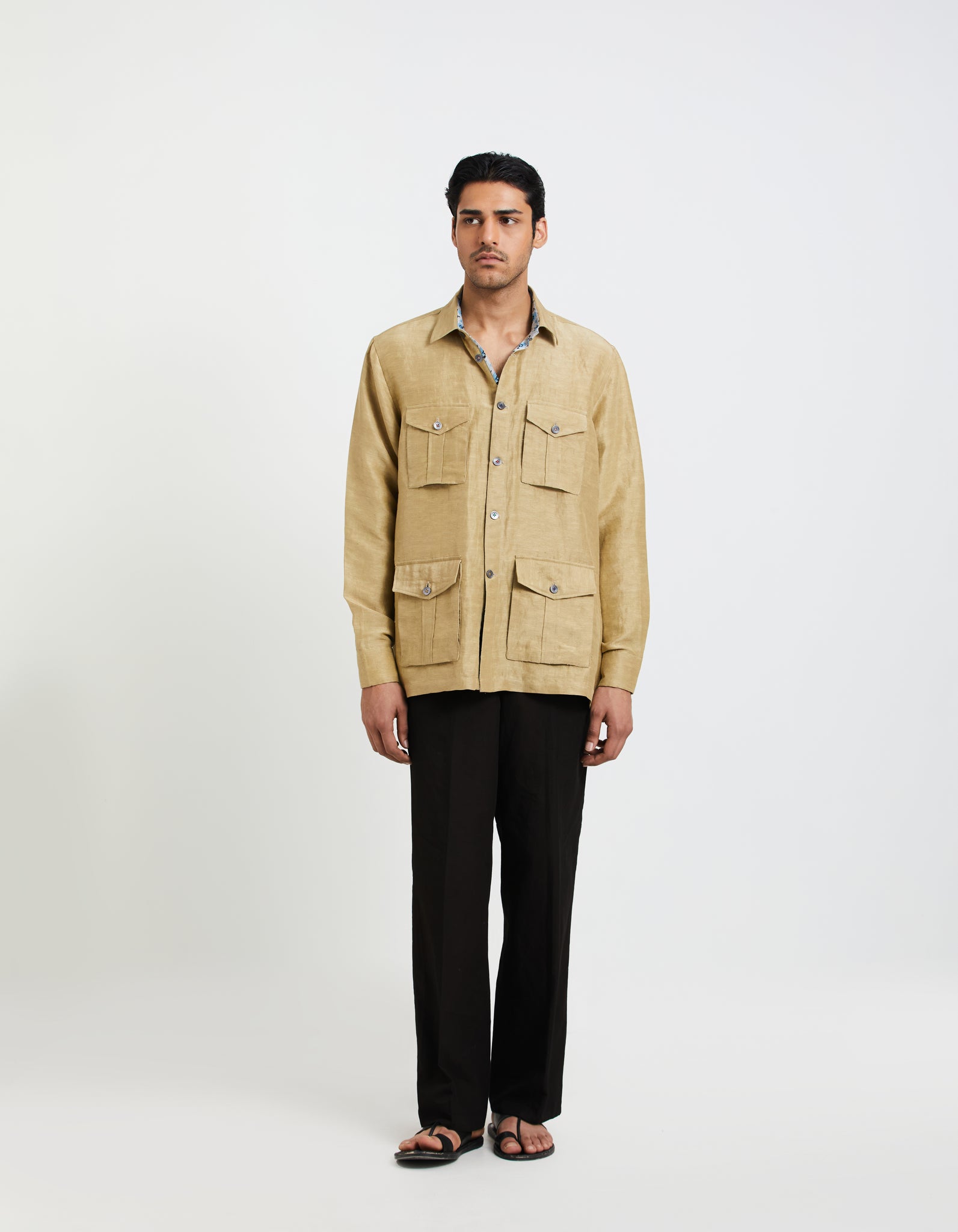 SD Safari Jacket Beige Satin Linen