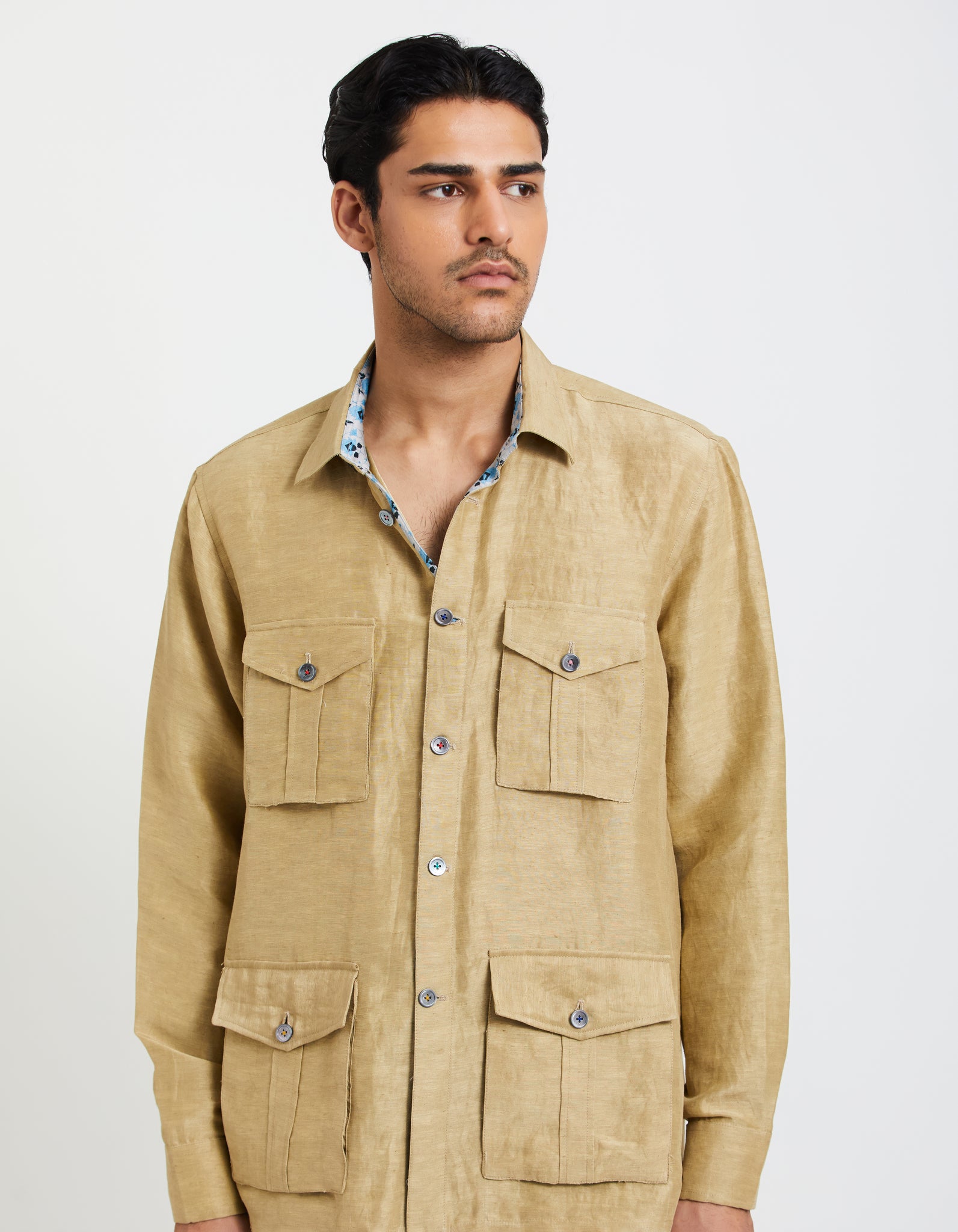 SD Safari Jacket Beige Satin Linen