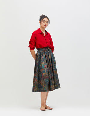 Oversized Shirt Crimson Bloom Silk